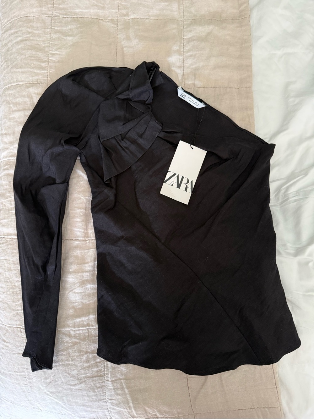 Zara Black One-Shoulder Ruffle Top